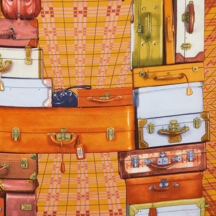 Pre Owned Hermès Orange H en Voyage Printed Silk Scarf