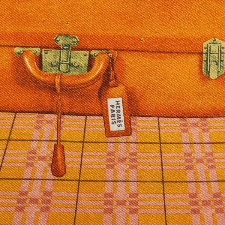 Pre Owned Hermès Orange H en Voyage Printed Silk Scarf