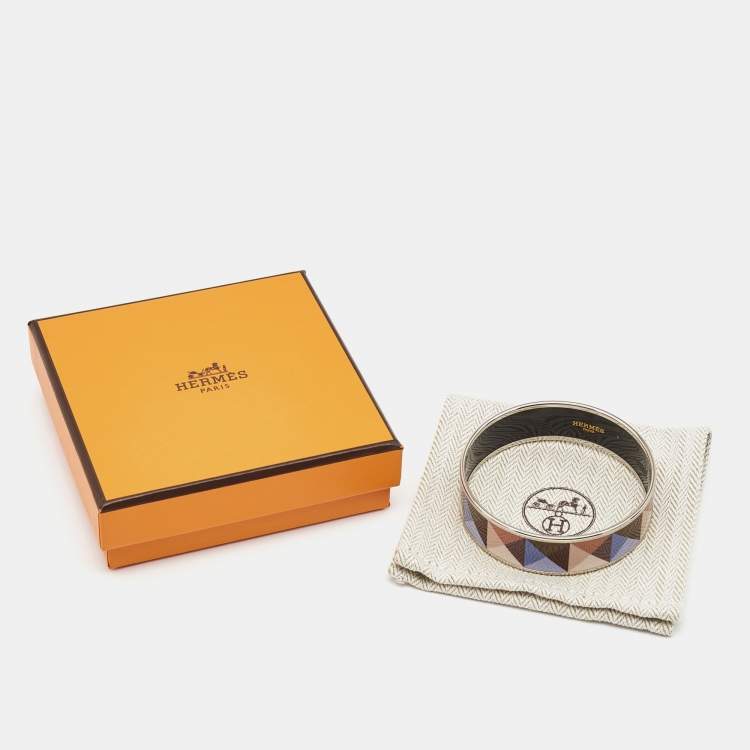Pre Owned Hermès Clous en Trompe L'Oeil Enamel Palladium Plated Wide Bangle Bracelet