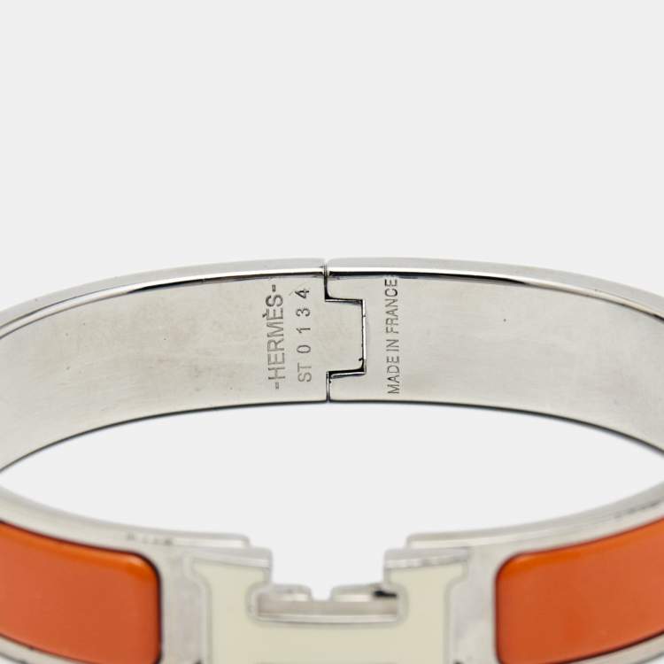 Pre Owned Hermes Clic H Ename Palladium Plated Bracelet
