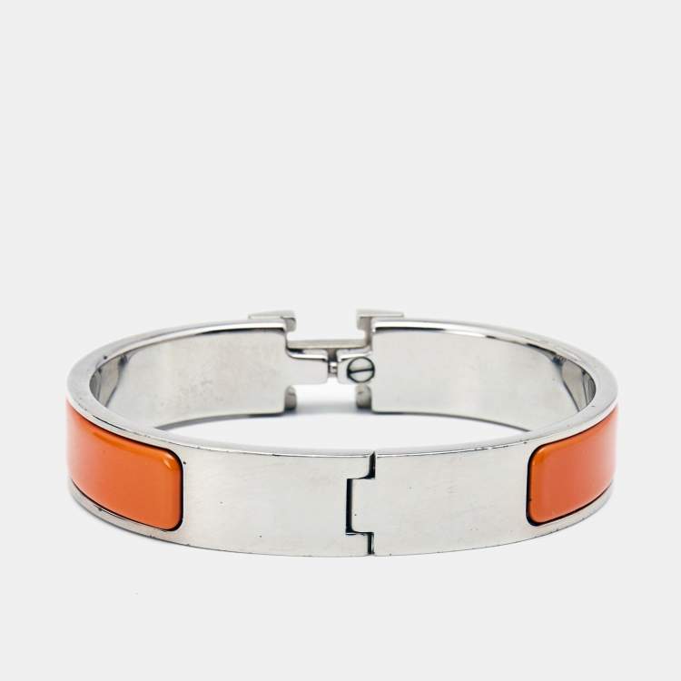 Pre Owned Hermes Clic H Ename Palladium Plated Bracelet
