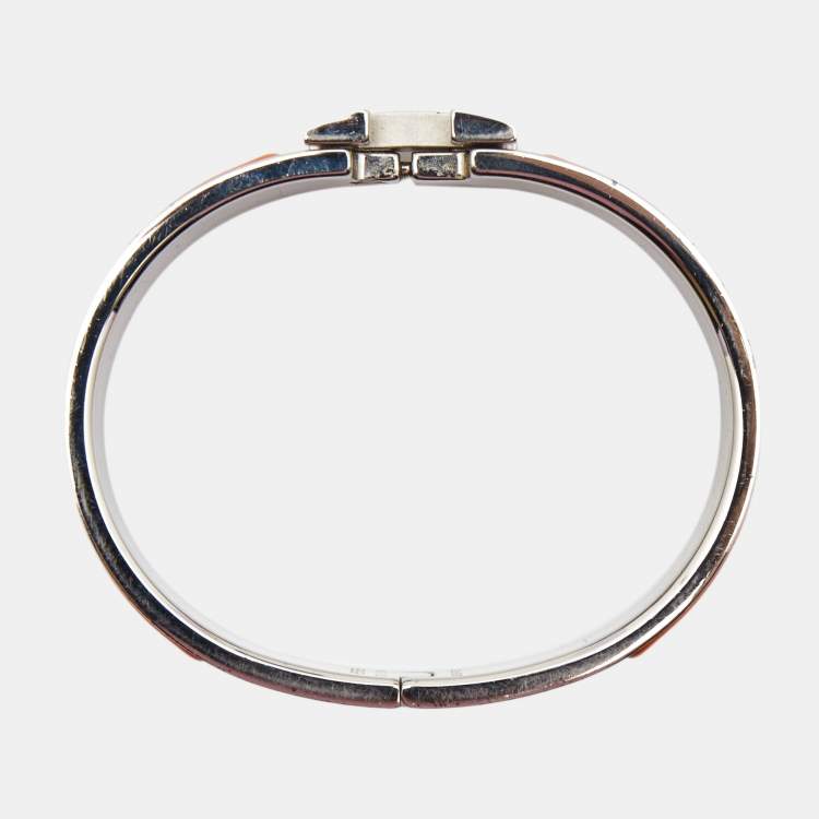 Pre Owned Hermes Clic H Ename Palladium Plated Bracelet