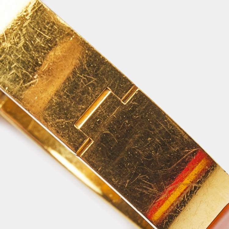 Pre Owned Hermes Clic H Enamel Gold Plated Bracelet