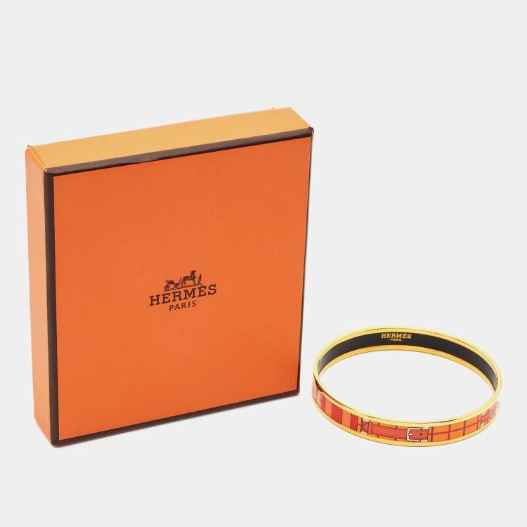 Pre Owned Hermès Caleche Enamel Gold Plated Narrow Bracelet