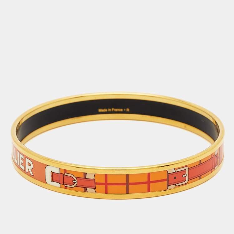 Pre Owned Hermès Caleche Enamel Gold Plated Narrow Bracelet