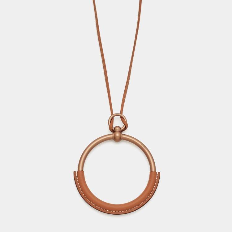 Pre Owned Hermès Loop Pendant Leather Two Tone Necklace