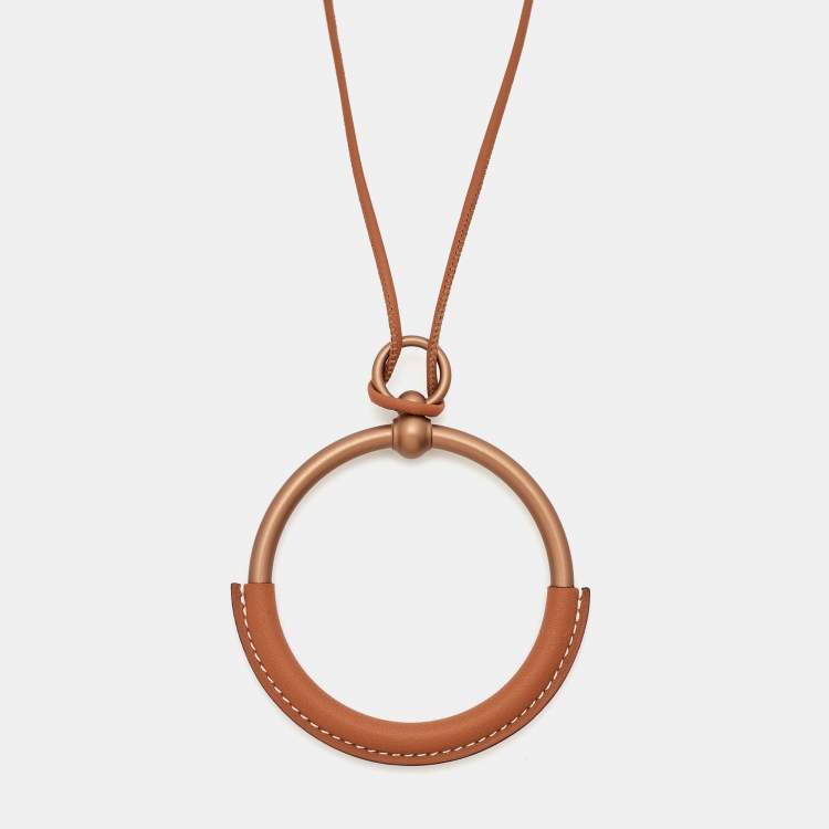 Pre Owned Hermès Loop Pendant Leather Two Tone Necklace
