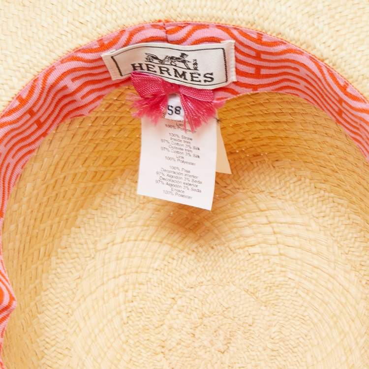 Pre Owned Hermès Beige Panama Chevron Straw Elettra Hat Size 58