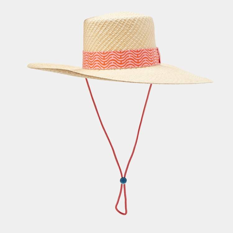 Pre Owned Hermès Beige Panama Chevron Straw Elettra Hat Size 58