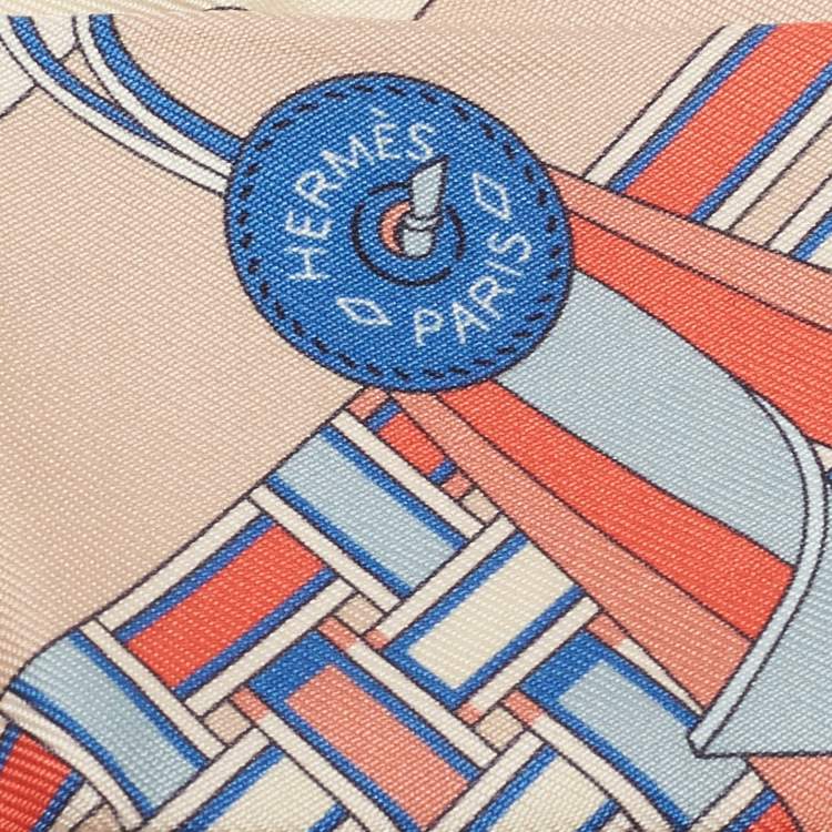 Pre Owned Hermes Rose Poudré/Bleu Glacier Brides et Gris-Gris Silk Twilly