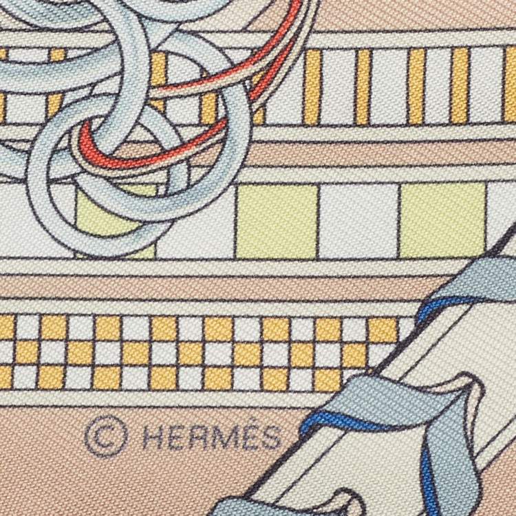 Pre Owned Hermes Rose Poudré/Bleu Glacier Brides et Gris-Gris Silk Twilly