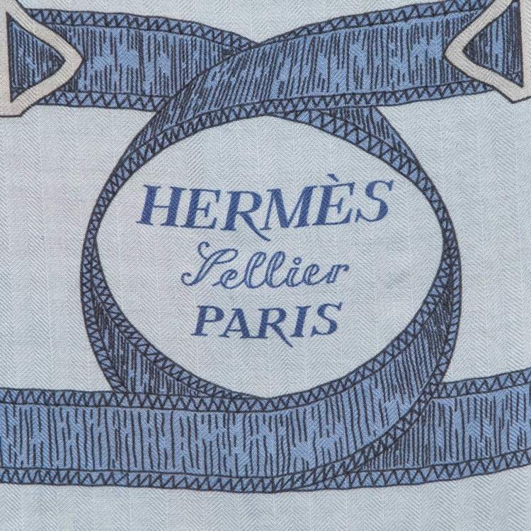 Pre Owned Hermes Blue/Orange Eperon d'or Cashmere & Silk Shawl