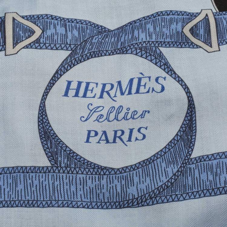 Pre Owned Hermes Blue/Orange Eperon d'or Cashmere & Silk Shawl