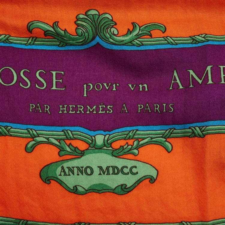 مملوكة مسبقًا Hermes Orange Grand Carrosse Pour Un Ambassadeur Cashmere & Silk Shawl