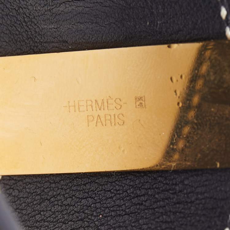 Pre Owned Hermes Collier de Chien Leather Gold Plated Cuff Bracelet