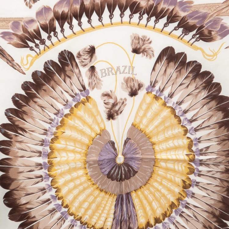 Pre Owned Hermes Ivory Brazil Silk Scarf