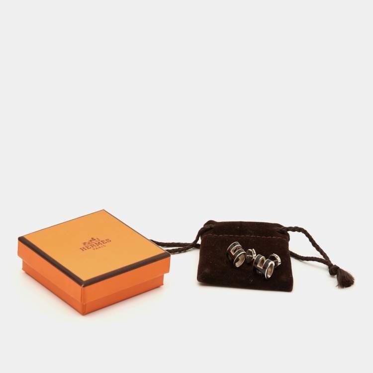 Pre Owned Hermes Pop Enamel Palladium Plated Earrings