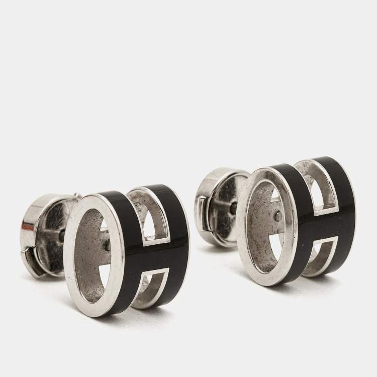 Pre Owned Hermes Pop Enamel Palladium Plated Earrings