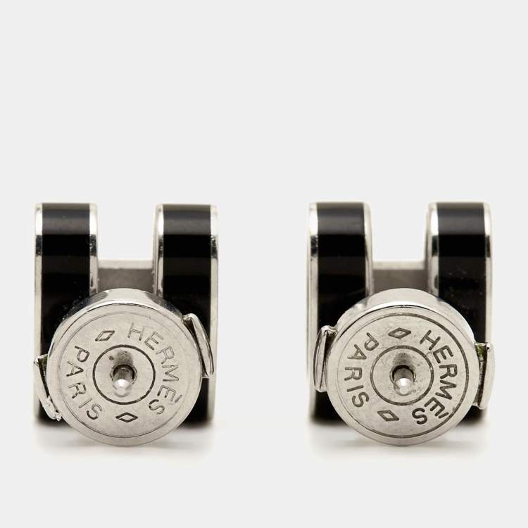 Pre Owned Hermes Pop Enamel Palladium Plated Earrings