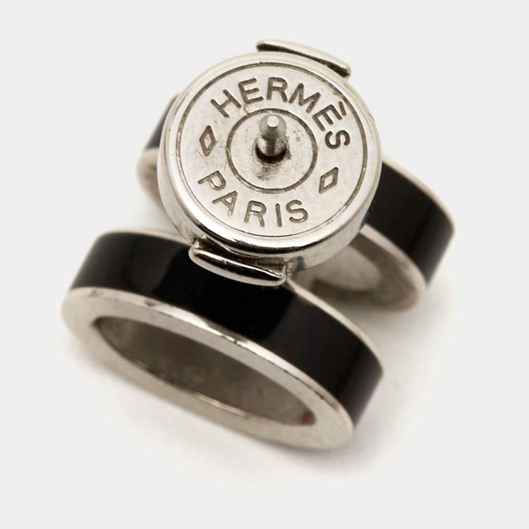 Pre Owned Hermes Pop Enamel Palladium Plated Earrings