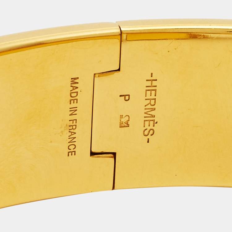 مملوكة مسبقًا Hermes Clic Clac H Black Enamel Gold Plated Wide Bracelet