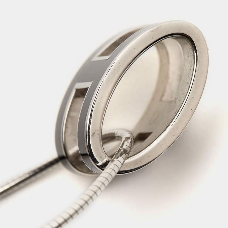 Pre Owned Hermès Pop H Enamel Sterling Silver Palladium Plated Necklace