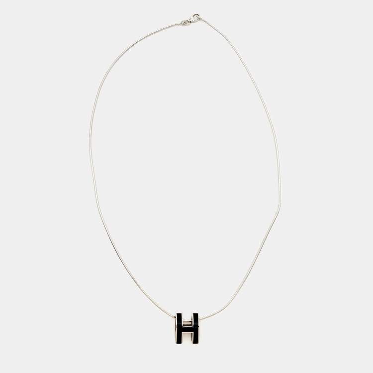 Pre Owned Hermès Pop H Enamel Sterling Silver Palladium Plated Necklace