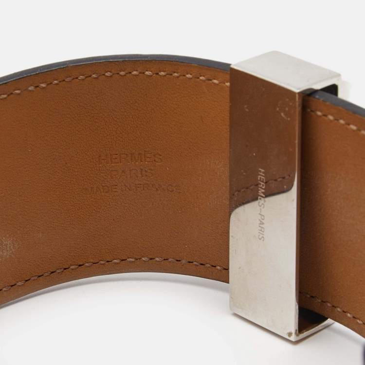 Pre Owned Hermes Collier De Chien Leather Palladium Plated Bracelet