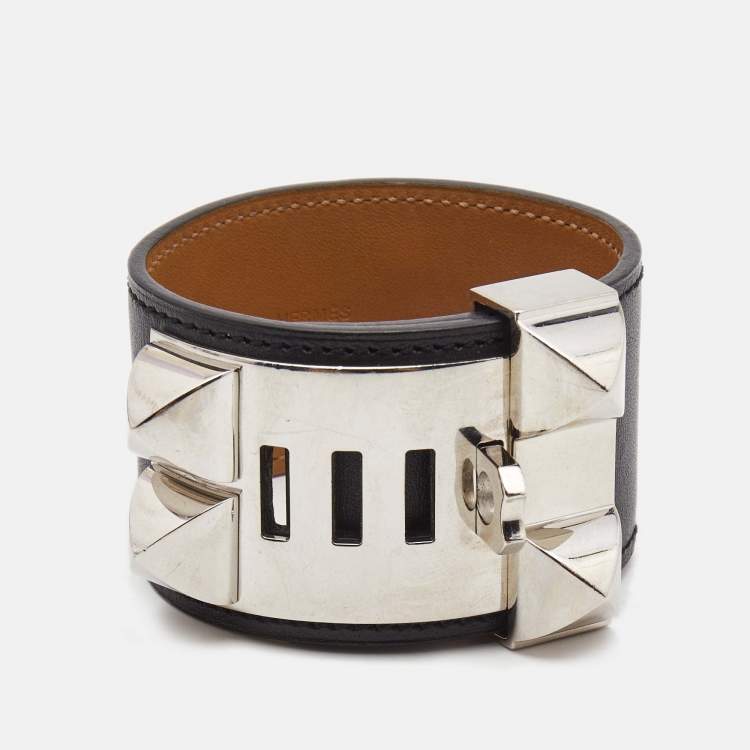 Pre Owned Hermes Collier De Chien Leather Palladium Plated Bracelet