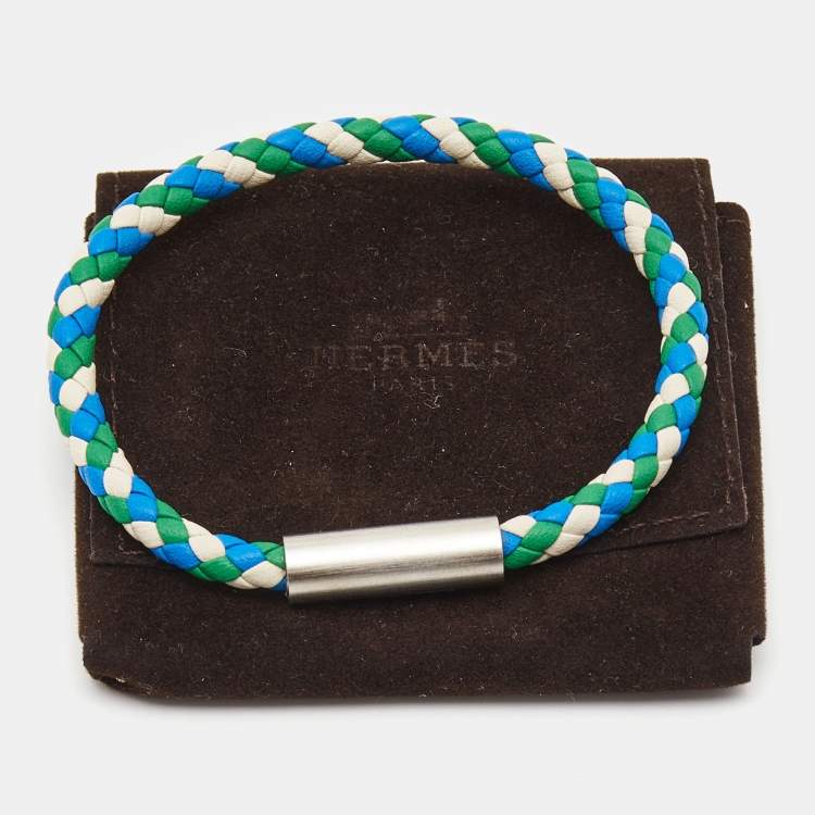 Pre Owned Hermes Goliath Leather SIlver Tone Bracelet