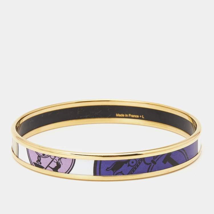 Pre Owned Hermès 'Confettis D'Ex Libris' Enamel Gold Plated Bangle Bracelet