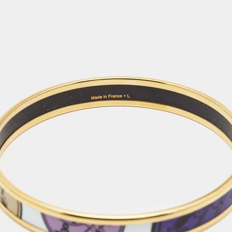 Pre Owned Hermès 'Confettis D'Ex Libris' Enamel Gold Plated Bangle Bracelet