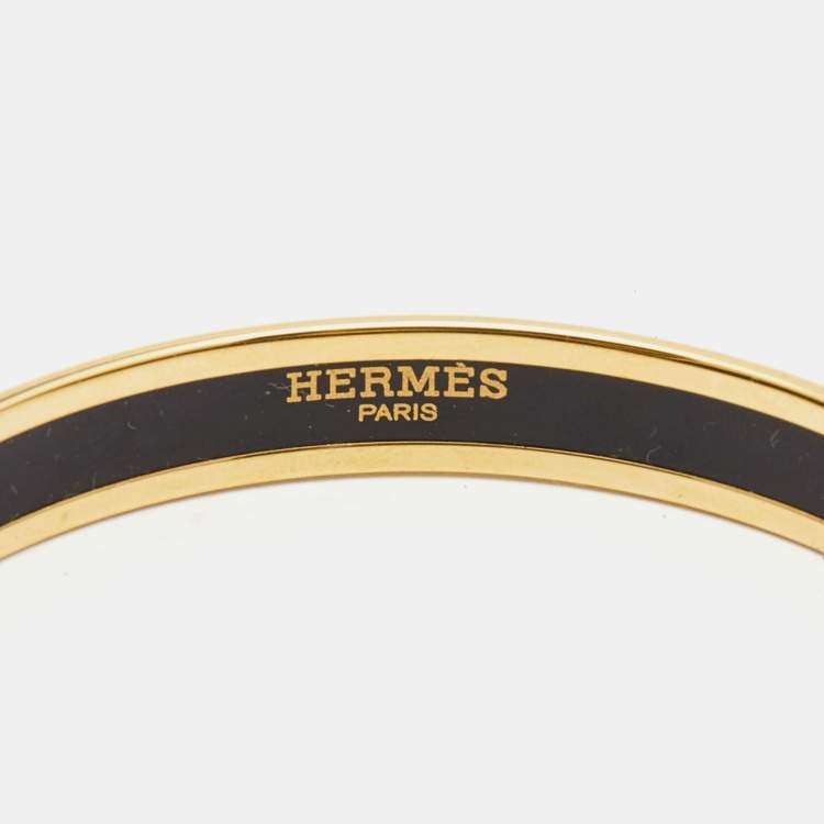 Pre Owned Hermès 'Confettis D'Ex Libris' Enamel Gold Plated Bangle Bracelet