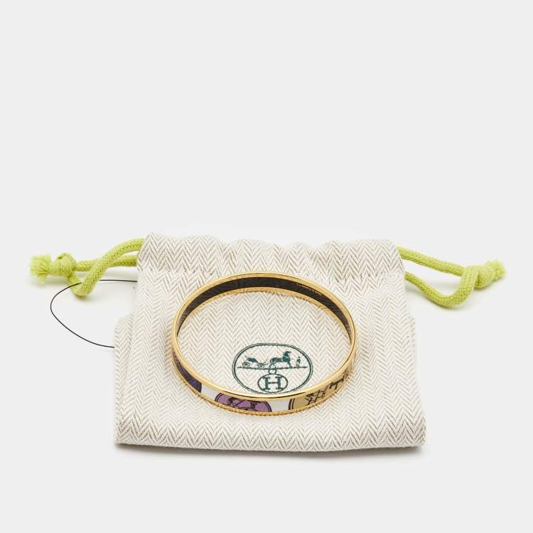Pre Owned Hermès 'Confettis D'Ex Libris' Enamel Gold Plated Bangle Bracelet