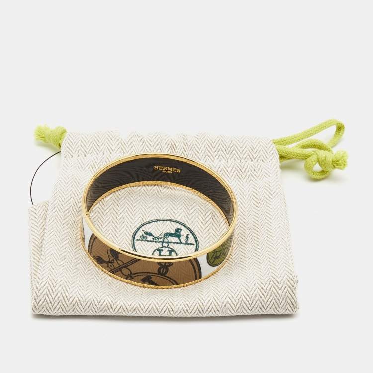 Pre Owned Hermès 'Confettis D'Ex Libris' Enamel Gold Plated Wide Bangle Bracelet