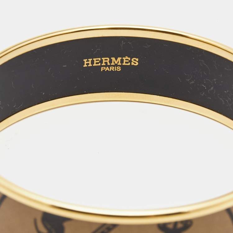 Pre Owned Hermès 'Confettis D'Ex Libris' Enamel Gold Plated Wide Bangle Bracelet