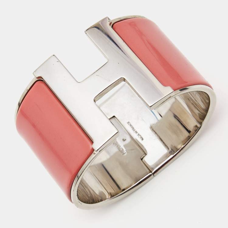 Pre Owned Hermes Clic Clac H Enamel Palladium Extra Wide Bracelet