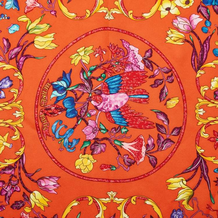 Pre Owned Hermès Red Pierres d'Orient et d'Occident Printed Silk Square Scarf