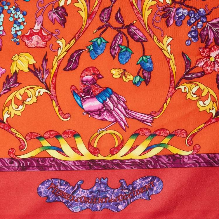 Pre Owned Hermès Red Pierres d'Orient et d'Occident Printed Silk Square Scarf