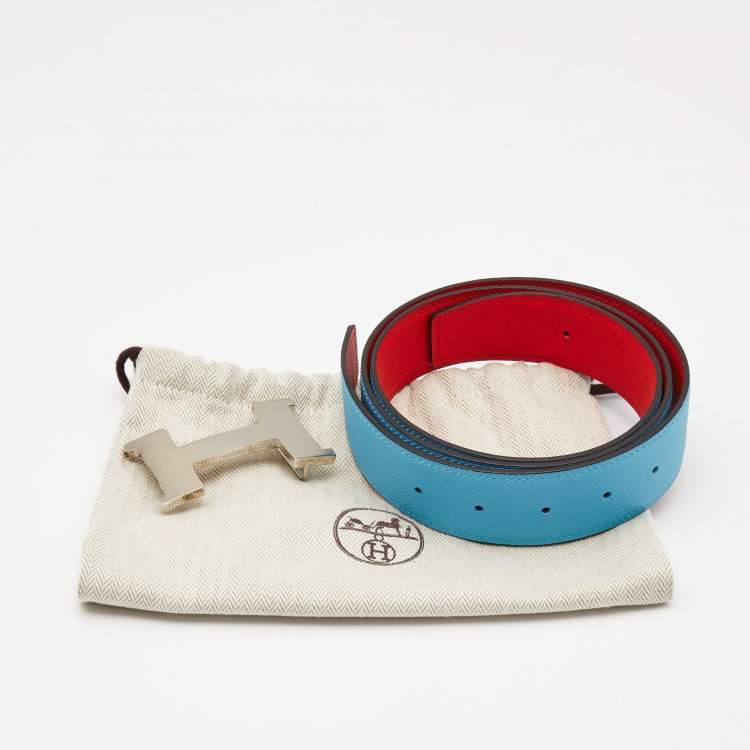 Pre Owned Hermes Rouge du Coeur/Bleu de Nord Epsom Leather Constance Reversible Belt 90CM