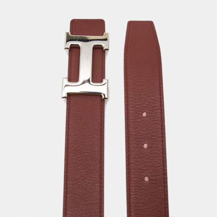 Pre Owned Hermes Orange/Rouge H Epsom Leather H Buckle Reversible Belt 85CM