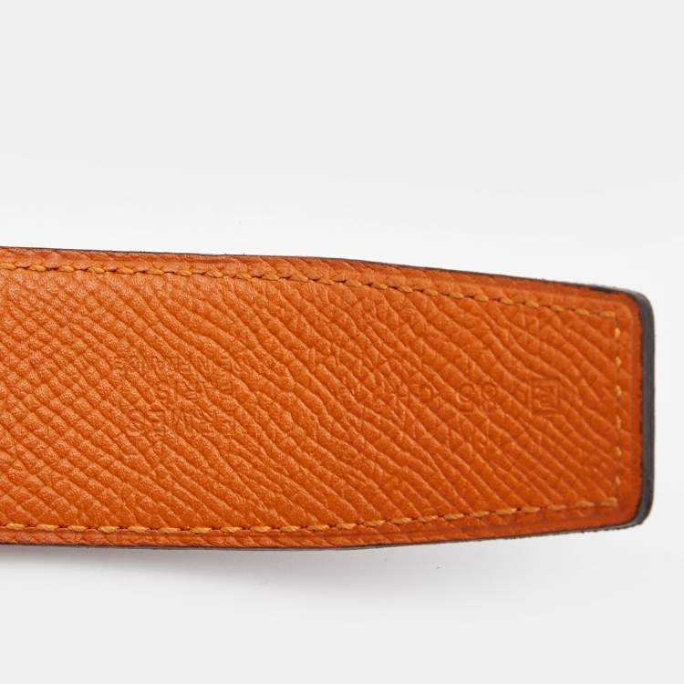 Pre Owned Hermes Orange/Rouge H Epsom Leather H Buckle Reversible Belt 85CM