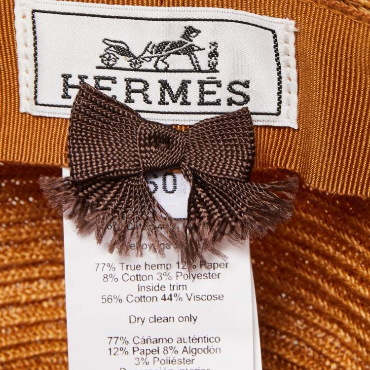 Pre Owned Hermes Beige Striped Detail Hemp Claudio Hat (60)