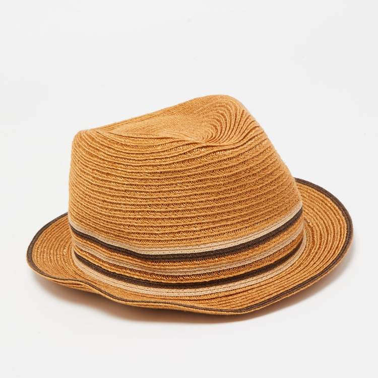 Pre Owned Hermes Beige Striped Detail Hemp Claudio Hat (60)