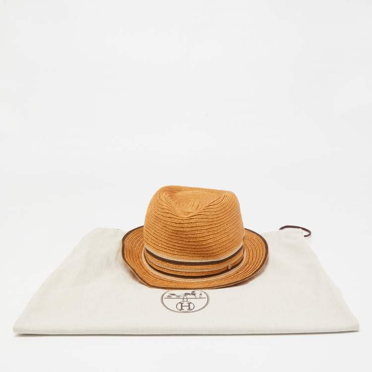 Pre Owned Hermes Beige Striped Detail Hemp Claudio Hat (60)