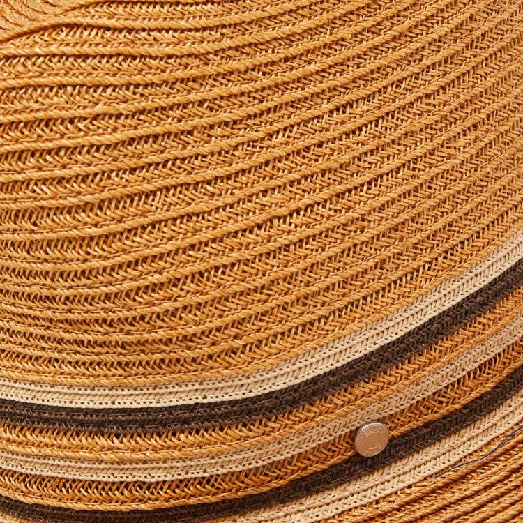 Pre Owned Hermes Beige Striped Detail Hemp Claudio Hat (60)