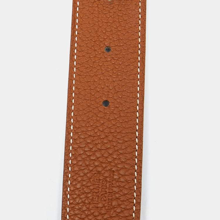 Pre Owned Hermes Black/Gold Chamonix/Togo Leather H Buckle Reversible Belt 90CM
