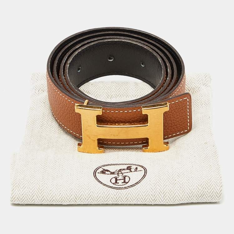 Pre Owned Hermes Black/Gold Chamonix/Togo Leather H Buckle Reversible Belt 90CM