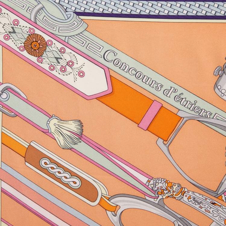 Pre Owned Hermès Light Orange Concours d'Etriers Washed Effect Silk Square Scarf