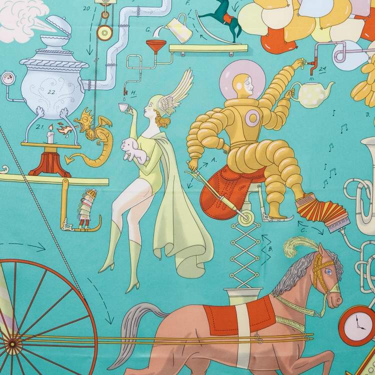 Pre Owned Hermès Green Tea for Two Printed Silk Square Scarf